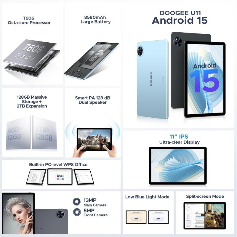 Tablet DOOGEE U11 (2025) Android 15 16 GB+128 GB/2 TB 11